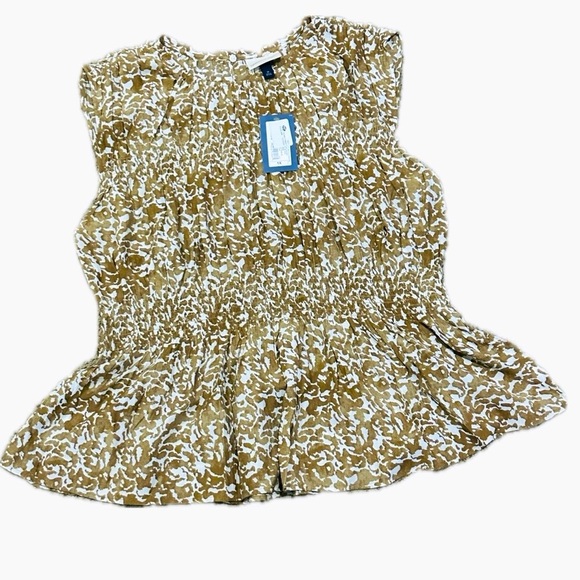 ππΏ UNIVERSAL THREAD Tan + White Abstract Peplum Blouse | Womenβs Plus 1X | NWT - Picture 1 of 3